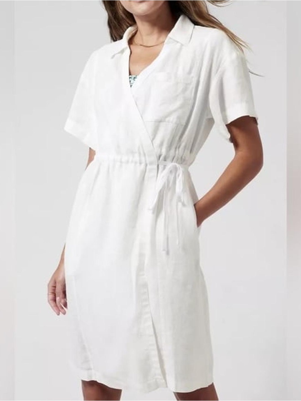 Athleta Playa Wrap Linen Dress - White